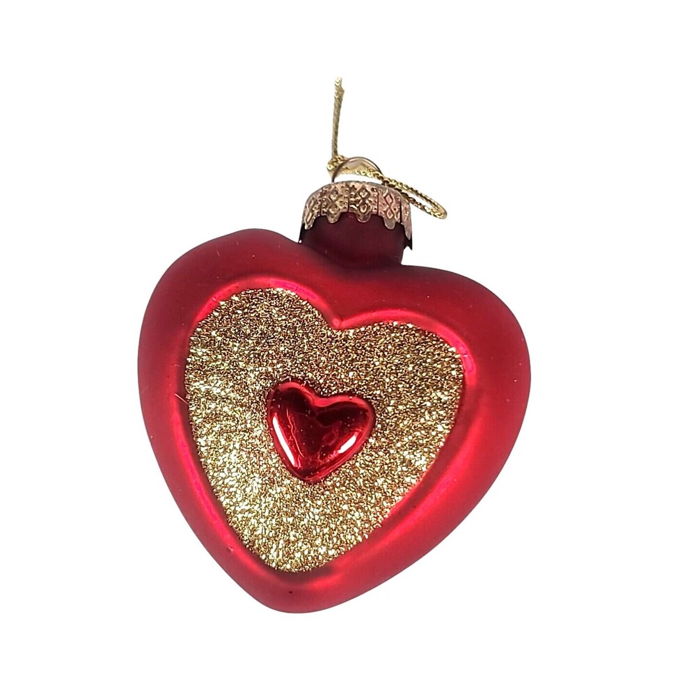 Thomas Paconni  Heart Christmas Ornament Blown Glass Red Glitter Vintage Rare